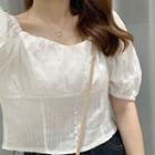 Short-sleeve Square-neck Crop Top White - One Size