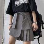 Tie-waist Asymmetric Pleated Mini Skirt