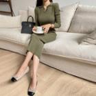 Collared Ribbed-knit Midi Bodycon Dress