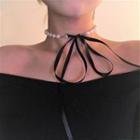 Ribbon Faux Pearl Choker