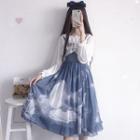 Ruffled Blouse / Wide Strap Printed Chiffon Dress