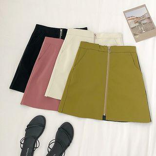 Faux-leather Zip Mini Pencil Skirt