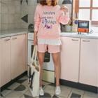 Set: Minnie Mouse Print Pullover + Cuffed-hem Shorts