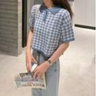 Short-sleeve Gingham Collared T-shirt
