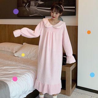 Collared Ruffle Hem Midi Sleep Dress