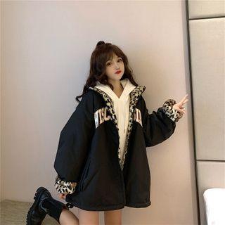 Reversible Leopard Print Zip-up Jacket Black - One Size