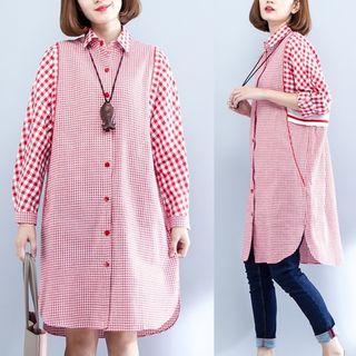 Plaid Long Shirt Red - One Size