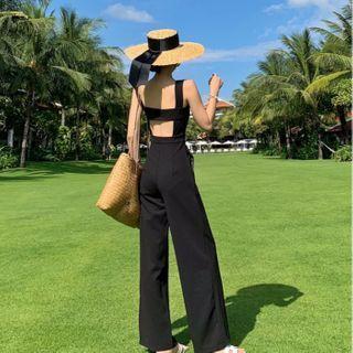 Wide Strap Cutout-back Wide-leg Jumpsuit