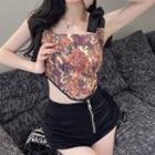 Tie-strap Floral Print Camisole Top / Drawstring Shorts