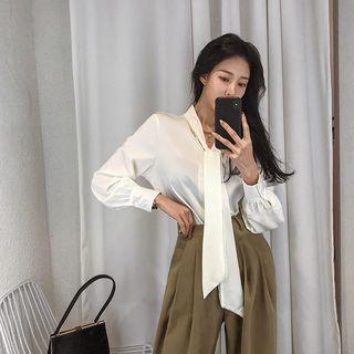 Scarf-neck Hidden-button Blouse