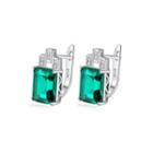 Sterling Silver Simple Fashion Geometric Rectangle Green Cubic Zirconia Stud Earrings Silver - One Size
