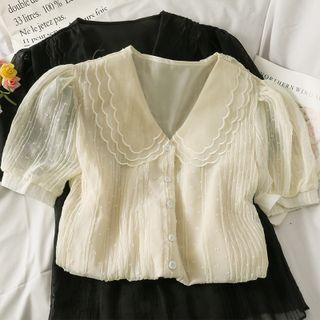 Mesh Layer-collar Slim-fit Shirt