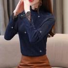 Lace Trim Ribbed Long-sleeve Top