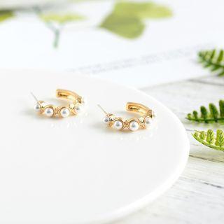 Faux Pearl Hoop Drop Earring 1 Pair - One Size