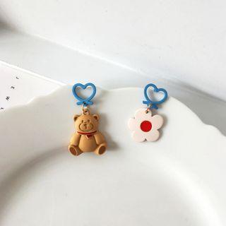 Heart Bear & Flower Asymmetrical Dangle Earring