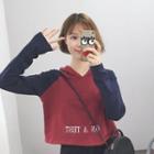 Lettering Embroidered Cropped Hoodie