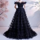 Cold-shoulder Ruffled Evening Ball Gown