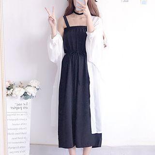 Drawstring Cropped Jumpsuit / Open-front Jacket