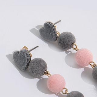 Pompom-drop Heart Earrings
