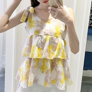 Pineapple Print Tie Strap Sleeveless Top