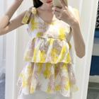 Pineapple Print Tie Strap Sleeveless Top