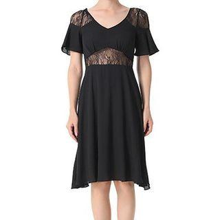 Lace Panel Short-sleeve Chiffon Mini A-line Dress