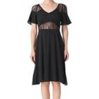 Lace Panel Short-sleeve Chiffon Mini A-line Dress