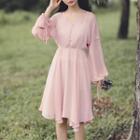 Long-sleeve V-neck A-line Chiffon Dress