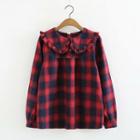 Long-sleeve Collared Plaid Top