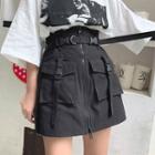 Buckled Zip-up A-line Skirt