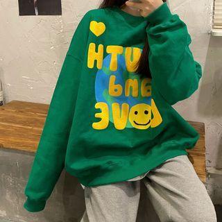 Long-sleeve Lettering Sweatshirt Green - One Size