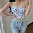 Floral Print Tube Top Blue & White - One Size