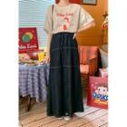 Drawcord Denim Maxi Skirt Blue - One Size