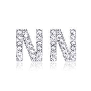Simple Fashion Letter N Cubic Zircon Stud Earrings Silver - One Size