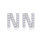 Simple Fashion Letter N Cubic Zircon Stud Earrings Silver - One Size
