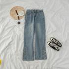 Slit-side Buttoned High-waist Wide-leg Jeans