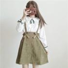 Bow Long-sleeve Top / Suspender Skirt