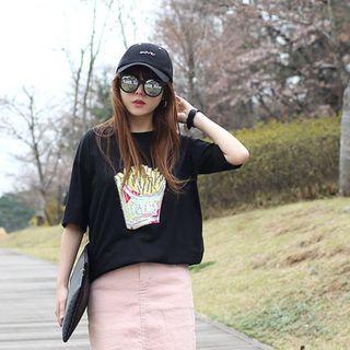 Round-neck French-fries Print T-shirt