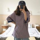 3/4-sleeve Striped Polo Shirt Stripe - One Size