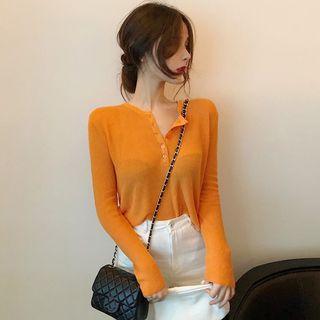 Henley-neck Light Knit Top