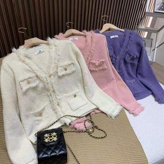 Fringed Trim Pocket Detail Cardigan