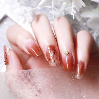Faux Pearl Gradient Nail Art False Nail Red - One Size