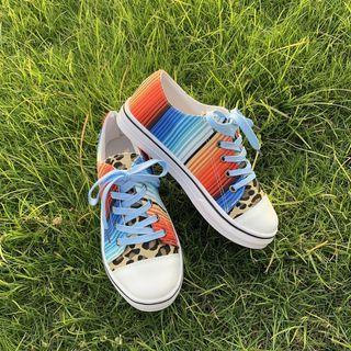 Leopard Print Panel Color Block Canvas Sneakers