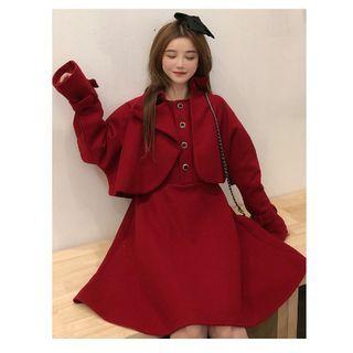 Set: Sleeveless A-line Cocktail Dress + Open-front Jacket