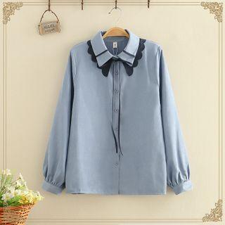 Tie-neck Corduroy Long-sleeve Shirt