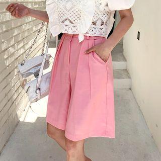 Pleated Wide Bermuda Shorts