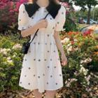 Puff-sleeve Peter Pan Collar Floral A-line Dress