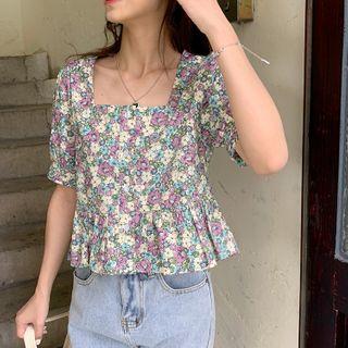 Short-sleeve Floral Print Blouse White - One Size