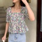 Short-sleeve Floral Print Blouse White - One Size