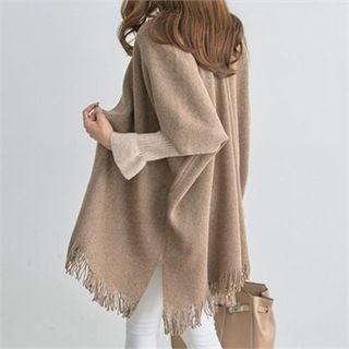 Fringed Wool Blend Cape Jacket